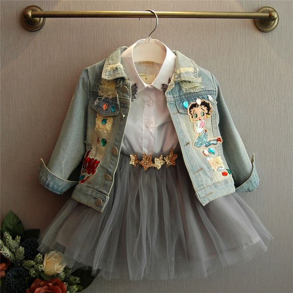 

children's denim jackets girls trench jean jackets girls kids clothing baby coat casual outerwear windbreaker spring autumn 2-6y, Blue;gray