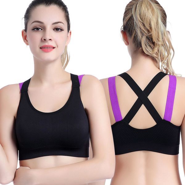 

fashionable back sports bra female running fitness shockproof underwear moisture wicking quick dry sports vest, Black;white