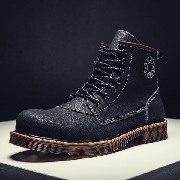 

fashion genuine leather ankle boots autumn/winter men motorcycle boots men high oxfords shoes outdoor fashion, Black