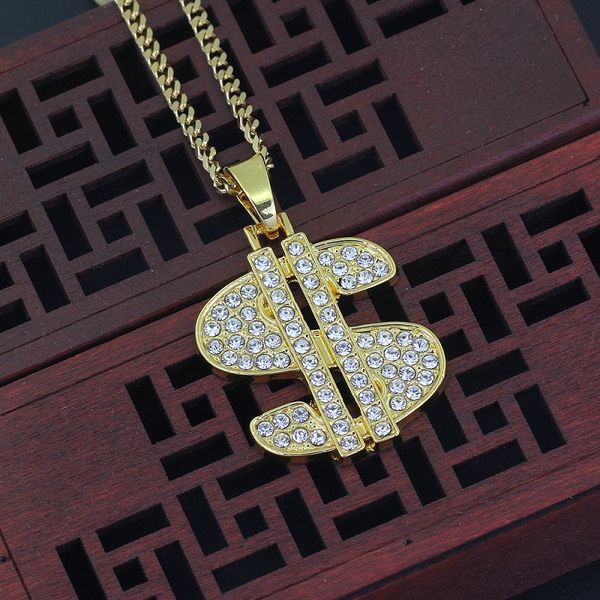 

fashion-hop necklace jewelry new fashion gold iced out dollar sign $ pendant necklace for men, Silver