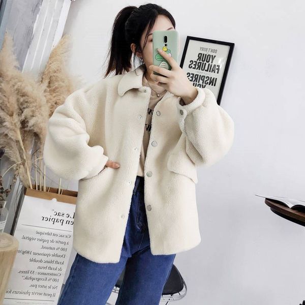 

women winter natural sheep shearing fur coats female elegant suede real fur wool jacket warm soft oversize coat outwear m61, Black