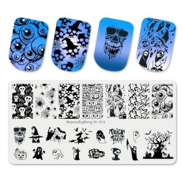 

beautybigbang stamping plates halloween pumpkin skull funny ghost tree image nail art stamping plate template stencil xl-019, White