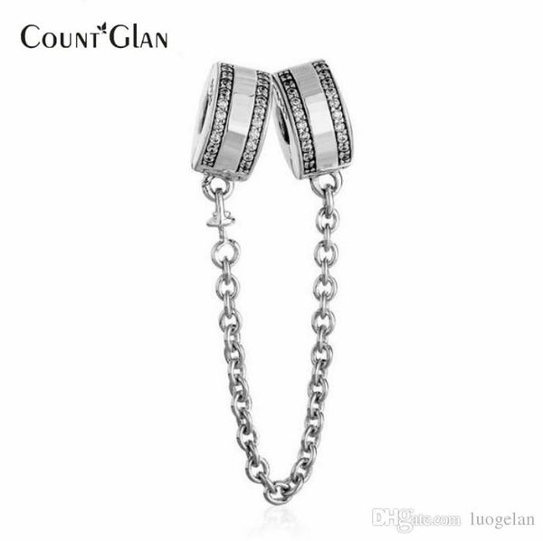 

fit pandora bracelets 925 sterling silver clear cz brand logo clip safety chain charms beads for jewelry making diy accessories, Bronze;silver