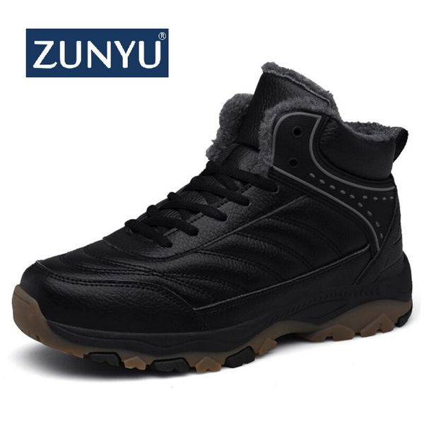 

zunyu men winter snow boots warm super man waterproof leather sneakers outdoor male hiking boots work shoes 39-48, Black