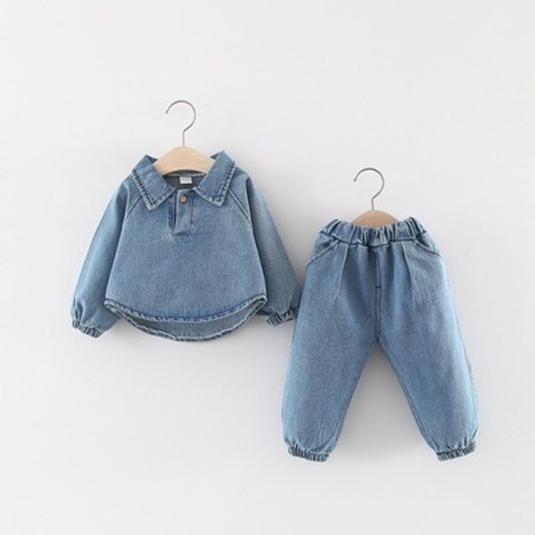 

spring autumn baby boys girls clothing set denim coats+pants 2pcs kids costume sets for toddler outfits, White