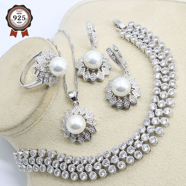 

2020 new arrival white pearl silver 925 jewelry sets necklace earring ring pendant bracelets, Slivery;golden