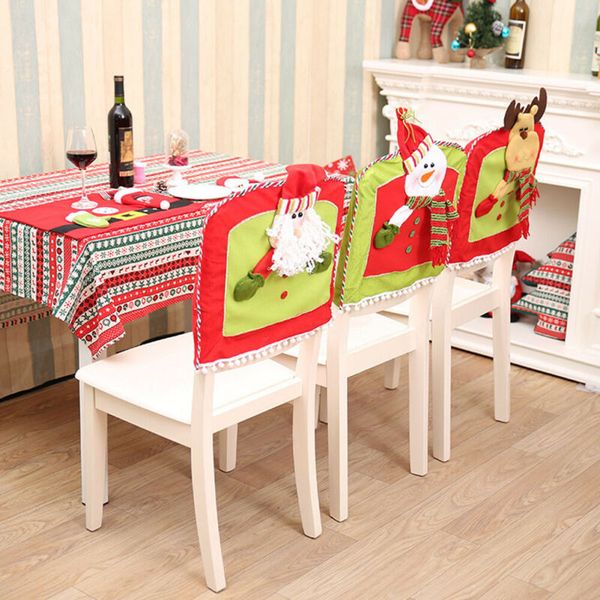 

chair cover christmas santa claus red cap chair back cover dinner table case decorations print soft arm chair