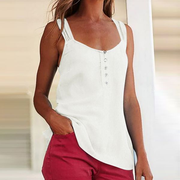 

casual solid vest female summer elegant sleeveless tank button loose blouse cropped feminino 2020#p30, White