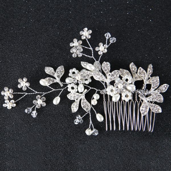 

bride hair combs rhinestone pearl flower leaf hair combs jewelry for wedding bride bridesmaid ornament, Golden;white
