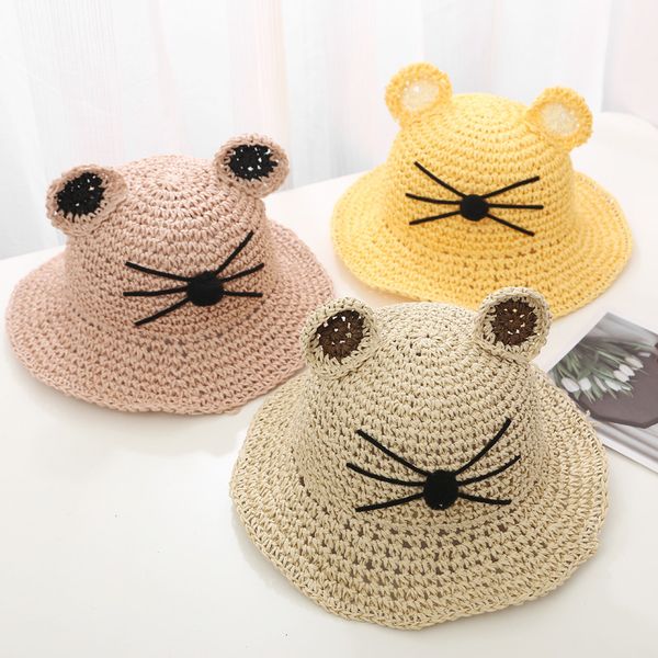 

children's hat men's fashion e girls handmade bucket hat summer baby sun boy's sun blocking straw, Yellow