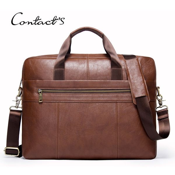 

contacts men briefcase genuine leather shoulder bag 15.6" lapbusiness male handbag