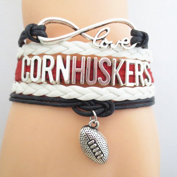 

fashion infinity love corn huskers football college team bracelet sports friendship bracelets b09129, Golden;silver