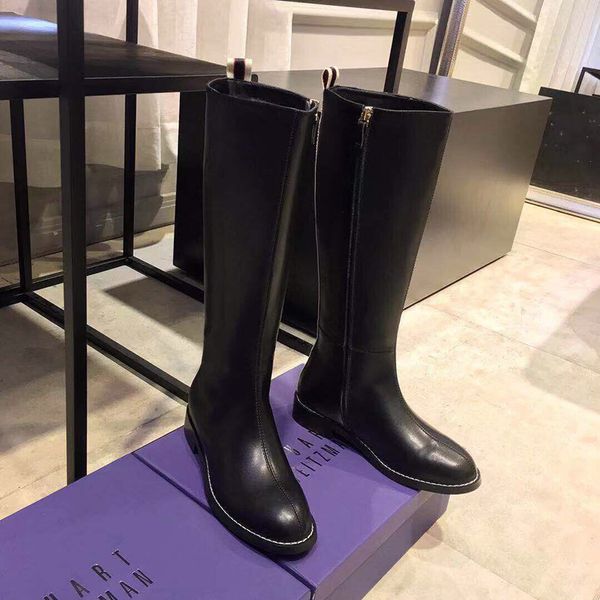 

2019 womens boots 100% cowhide long boots luxury rain shoes black flat-bottomed flat zipper fashion over the knee thigh high boots 35-40