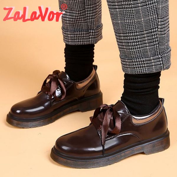 

zalavor women flat shoes round toe spring office casual work shoes woman outdoor thick sole flats footwear size 35-40, Black