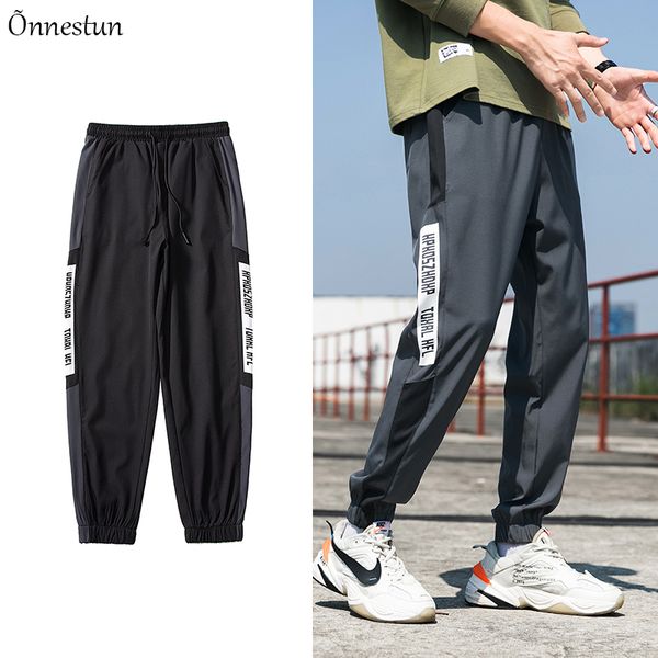 

men's pants onnestun autumn spring print letter sport hip hop jogger trousers streetwear cargo men, Black
