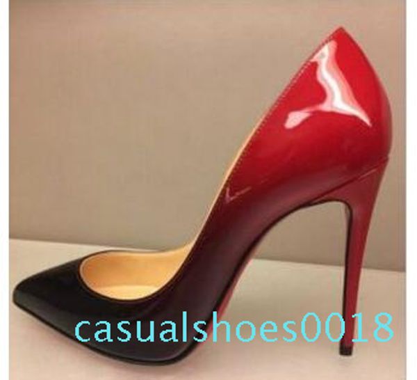 

горячая мода острым носом высокие каблуки дизайнер два цвета красный нижняя обувь сексуальная мелкая рот подошва на высоком каблуке женщины, Black