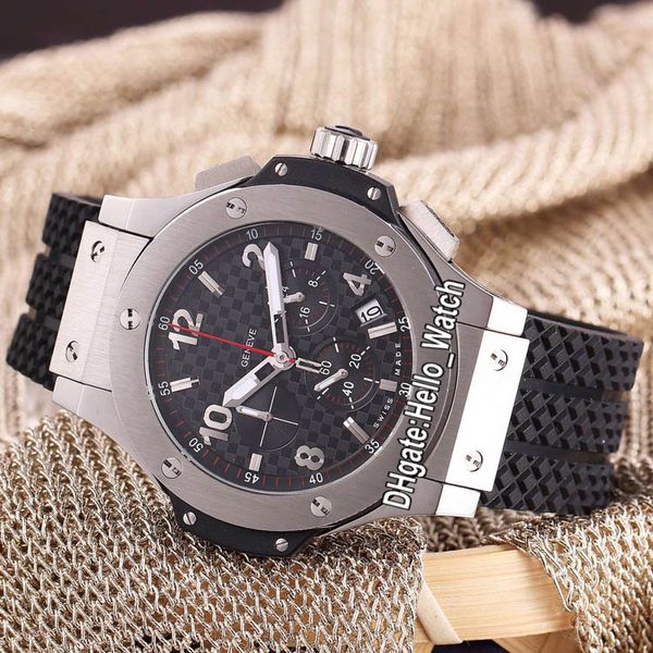 

new black dial miyota quartz chronograph mens watch steel case satch black rubber strap sport watches hello_watch, Slivery;brown