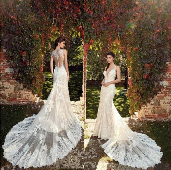 

eddy k 2019 свадебные платья русалка кружевные аппликации спагетти-бретельки свадебные платья bohemian sweep train country boho свадебное пл, White