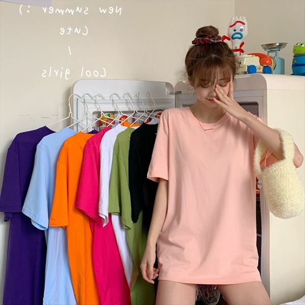 

short-sleeved women's loose casual solid color versatile base short-sleeved t- women's loose casual solid color versatile t-shirt, White