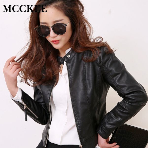 

mcckle women faux leather jacket 2018 autumn zipper motorcycle pu leather jackets female european slim short biker coat outwear, Black