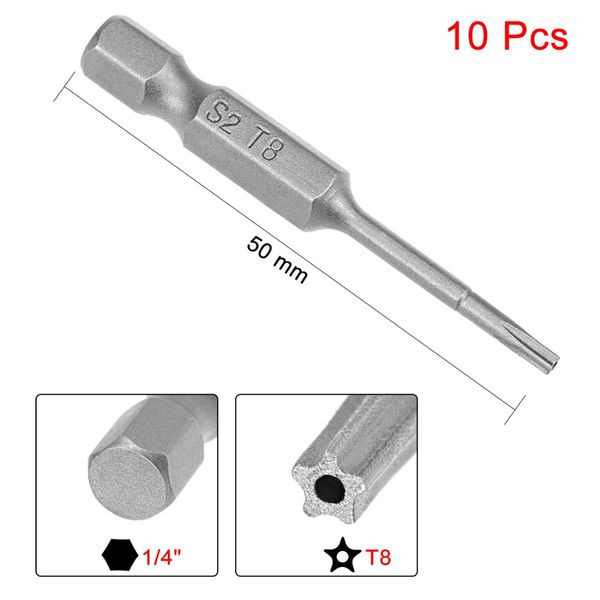 

uxcell 10pcs/lot 50mm 1/4" hex shank t8 t10 t15 t20 t25 t27 t30 t40 magnetic star security head screwdriver bits s2 alloy steel