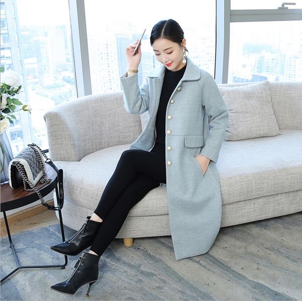 

2018 winter new plus cotton thickening slim woolen coat, Black