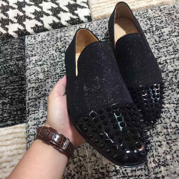

luxury designer dandelion loafers red bottom oxford gentleman black glitter spikes moccasin red sole walking eu35-46
