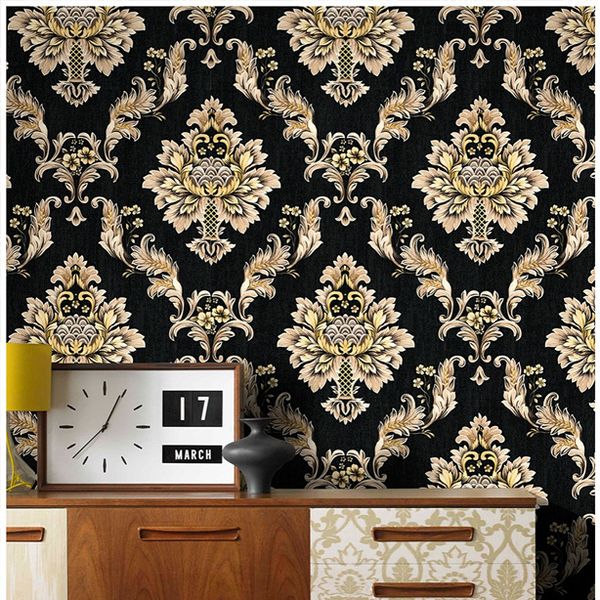 

vintage faux damask pvc wallpaper rolls 3d black rust stone stacked paper murals living room bedroom home wall decor