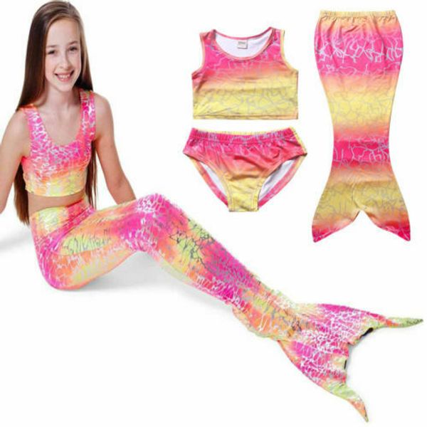 

3Pcs Baby Girls Toddler Bikini Sleeveless Swimming Costume Swimsuit Swimmable Mermaid Tail Monofin Top+Panties+Skirt