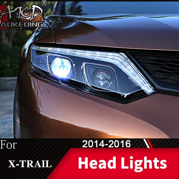 

head lamp for car x-trail 2014-2016 rouge headlights fog lights day running light drl h7 led bi xenon bulb car accessory