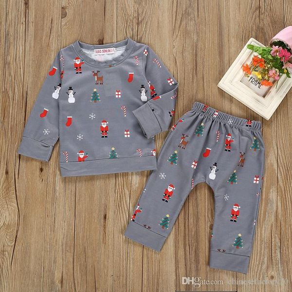 

baby girl boy christmas pajamas clothes set ins elk santa claus printed + pants 2 pcs new 2019, White