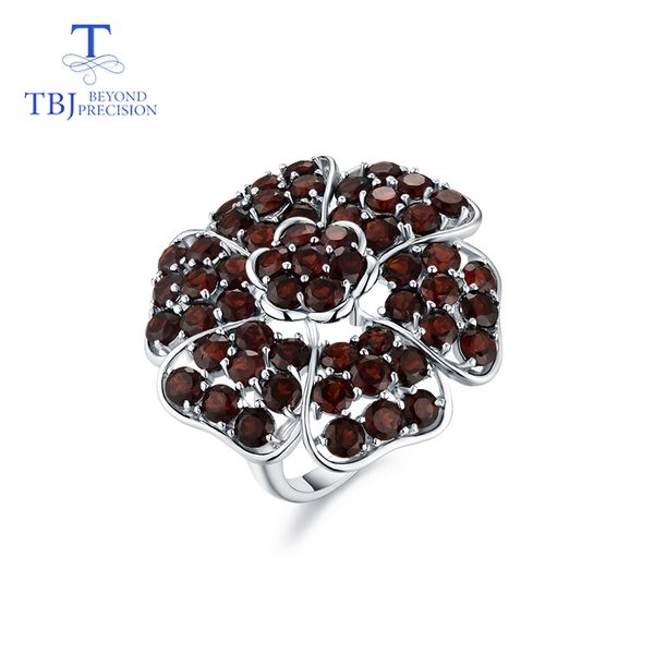 

tbj,big luxury gemstone ring with natural red garnet handsetting gemstones ring in 925 sterling silver for party with gift box, Golden;silver