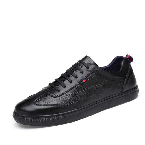 

brand genuine leather men shoes style cowhide men casual shoes lace up shoe male leisure leather simple student footwear, Black