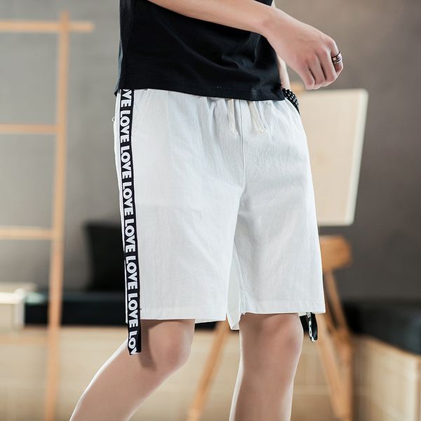 

harajuku shorts mens hip hop short joggers streetwear solid ribbons casual short pants man cotton elastic waist 2019 summer, White;black