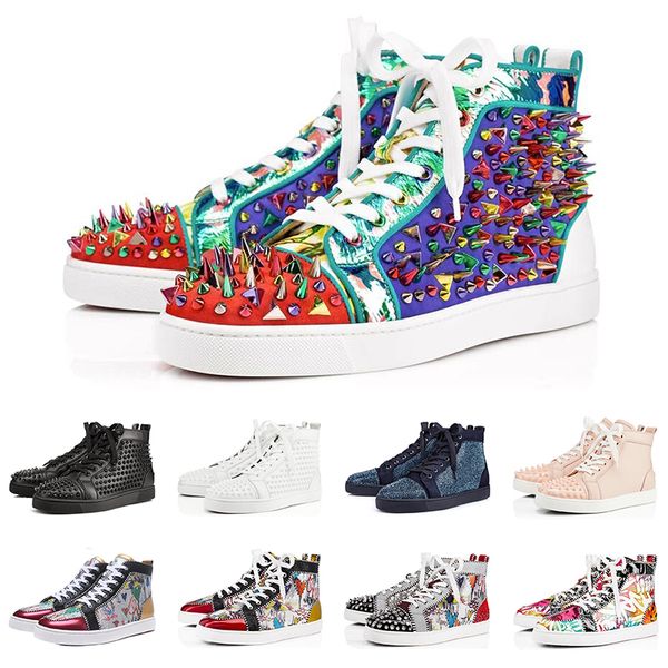 

Designer fashion luxury Red Bottoms shoes Studded Spikes Flats sneakers For Men Women black white Party Lovers casual Sneaker size 36-47