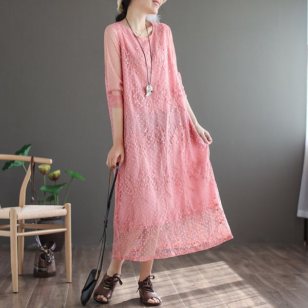 

романтический литературный ретро кружева шелк марля двойной слой этнический стиль o-образным вырезом с длинным рукавом платье женщины, Black;gray