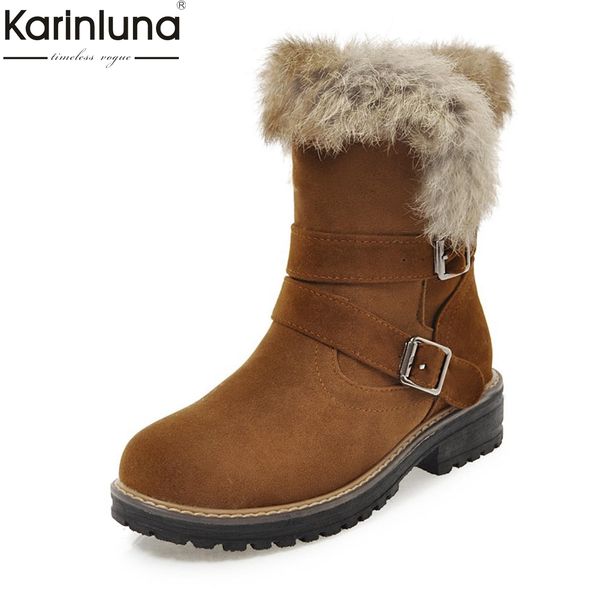 

karinluna new arrivals large size 34-43 dropship square heels winter boots woman shoes slip on ankle boots female shoes woman, Black