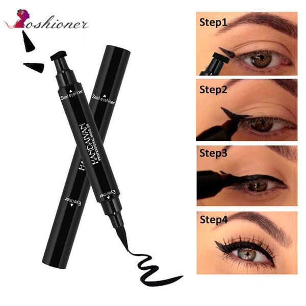 

1 pcs double-headed seal black eyeliner triangle seal eyeliner 2-in-1 waterproof eyes make kit with pen stamp