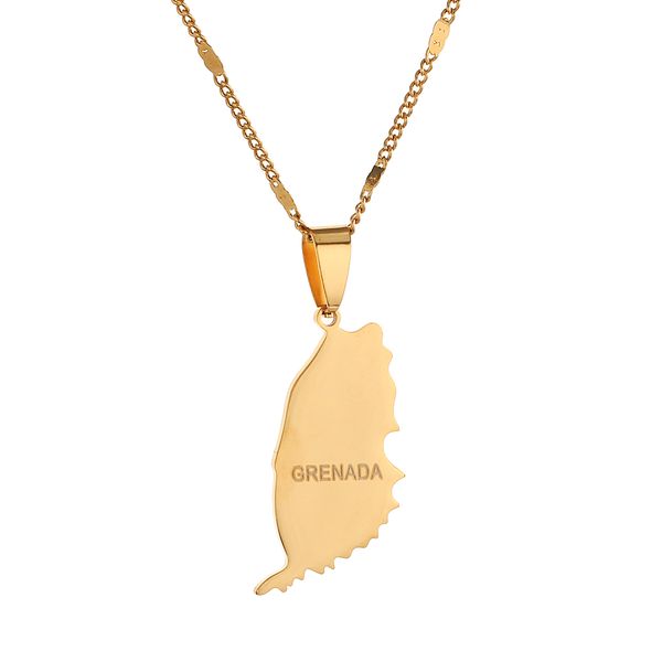 

stainless steel grenada island map pendant necklaces trendy caribbean map chain jewelry, Silver