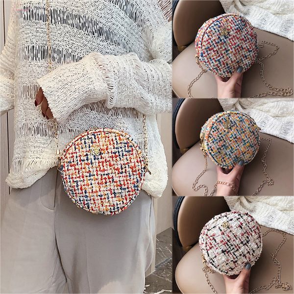 

women small round bags fashion casual simple wool shoulder ladies solid zipper messenger bag femme circular shopping beach bag
