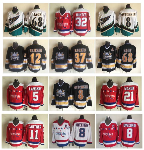 

vintage washington capitals jersey 8 alex ovechkin 68 jaromir jagr 37 kolzig 12 jeff friesen 5 rod langway 21 maruk 11 gartner ccm hockey, Black;red