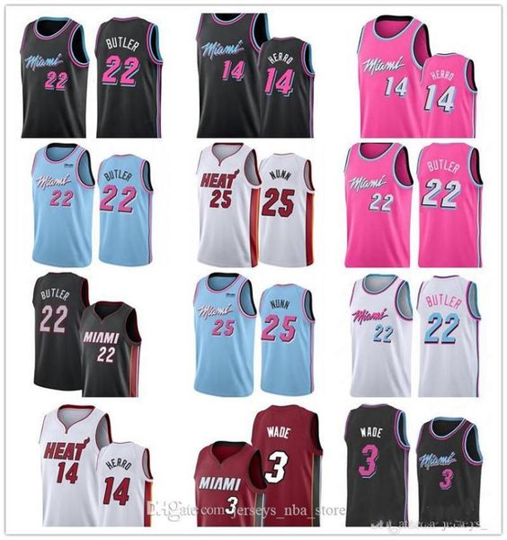 

men basketball dwyane 3 wade mens college jerseys jimmy 22 butler 14 tyler herro goran kendrick 25 nunn 7 dragic 2019 2020 new jerseys, Black;red