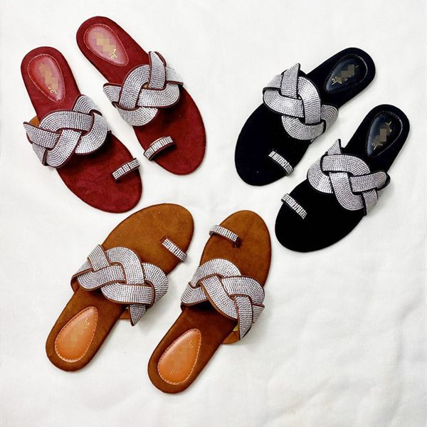 

women's slippers 2020 summer clip toe shoes woman fashion crystal bling flat sandals ladies outdoor casual beach slides female41, Black