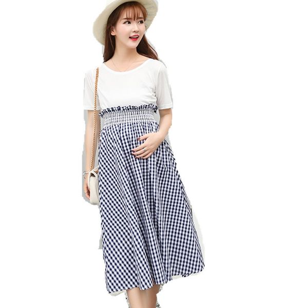 

plaid maternity dresses maternity skirts a line loose clothes dresses for pregnant women pregnancy dress plus size dress, White