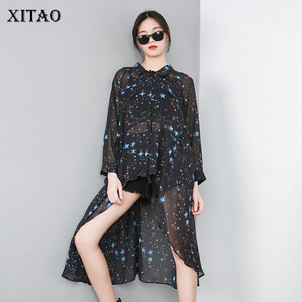 

xitao] 2019 spring new europe fashion women turn-down collar full sleeve loose shirt female print irregular blouse dll2878, White