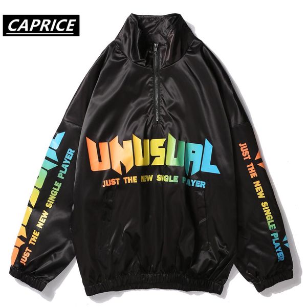 

autumn 2019 hip hop windbreaker jacket oversized menscolour letter printing coat retro vintage zip track jacket streetwear, Black;brown