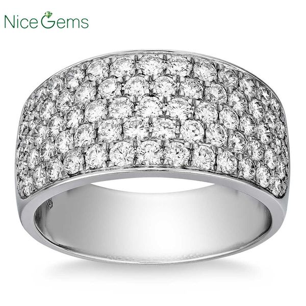 

nicegems solid 14k white gold round brilliant 1.5ctw moissanite pave band df color vvs1 moissanite wedding band for women, Golden;silver