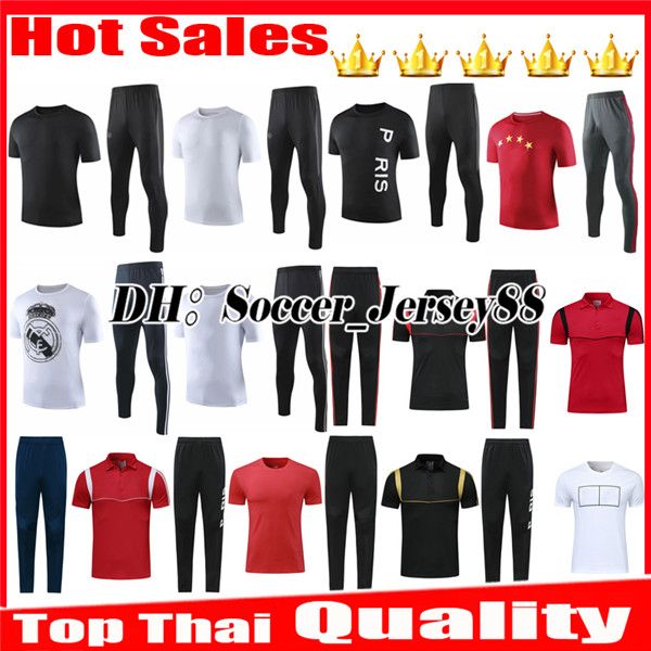

new 2019 2020 training suit tracksuit soccer jersey real madrid short sleeve lewandowski hazard 19 20 survetement football kits, Black