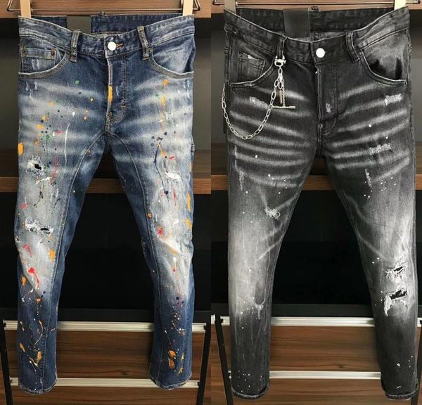 

mens distress ripped skinny jeans fashion designer slim fit destroyed jeans denim pants for men a101, Blue