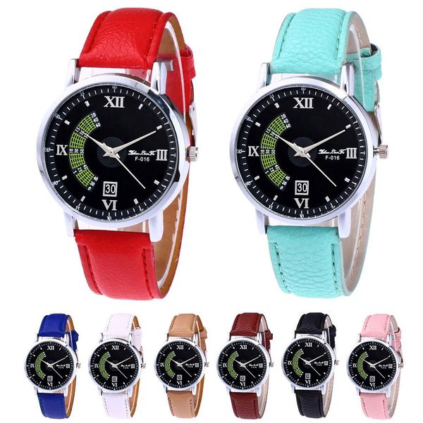 

great decoration business alloy watch round dial analog quartz wristwatch couple watch, Slivery;brown